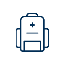Piktogramm eines Rettungsrucksacks mit Kreuz