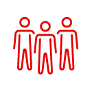 Rotes Piktogramm mit drei stilisierten Personen