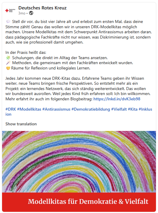 Screenshot von einem LinkedIn Post über die Modellkitas