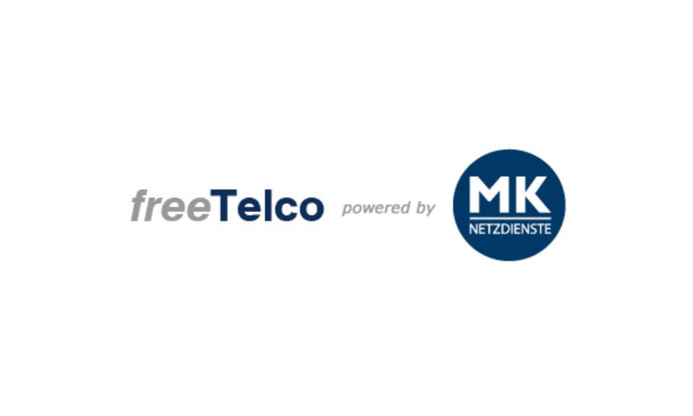Name in Grau-Blau; rechts davon "powered by MK Netzdieste" als blaue Logo