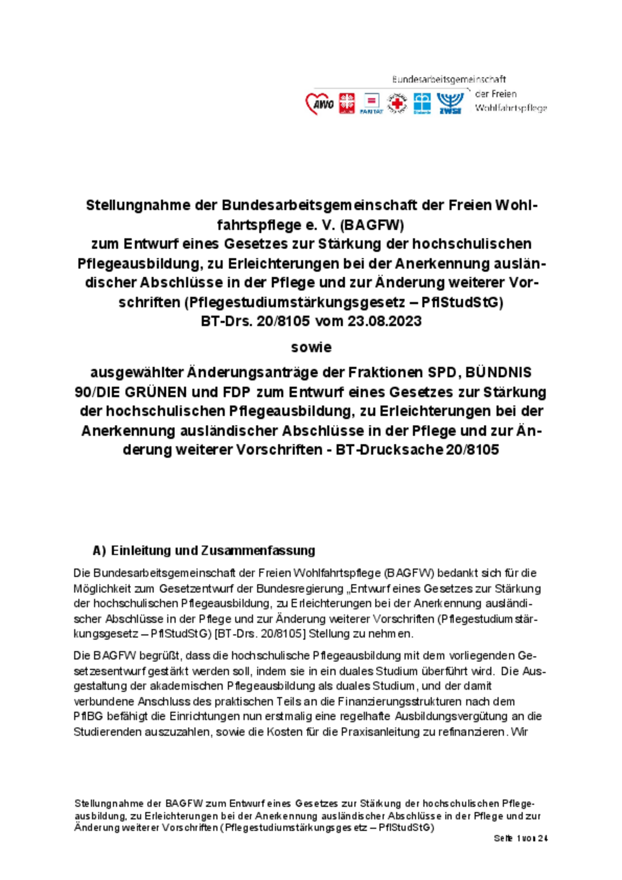 Stellungnahme der BAGFW