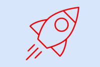 Raketen-Symbol auf hellblauem Hintergrund