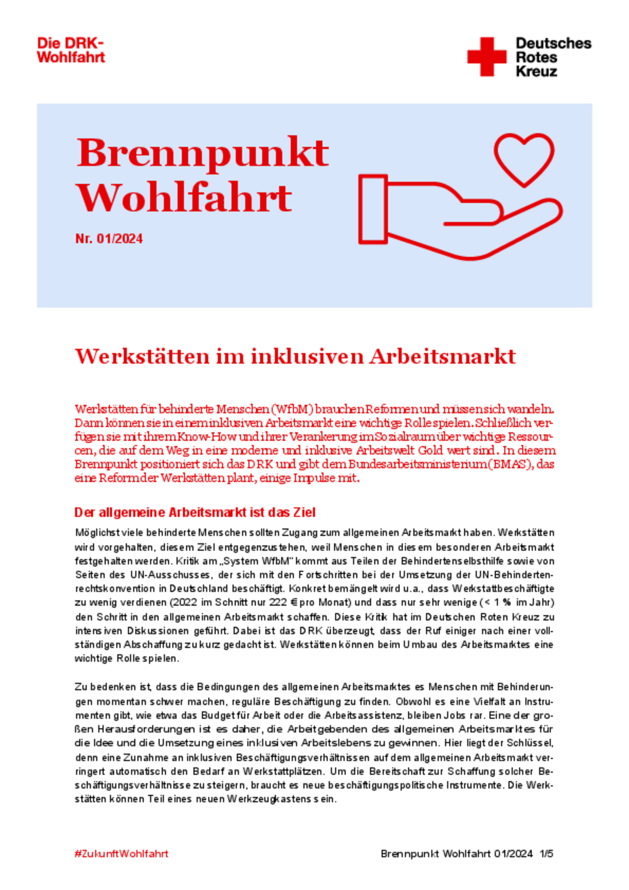 Brennpunkt 01/24 Inklusiver Arbeitsmarkt Brennpunkt 01/24 Inklusiver Arbeitsmarkt