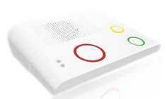 Modell der Teilnehmerstation im Projekt Modell der Teilnehmerstation im Projekt - ähnlich einem weißen WLAN-Router mit drei sichbaren-runden Knöpfen