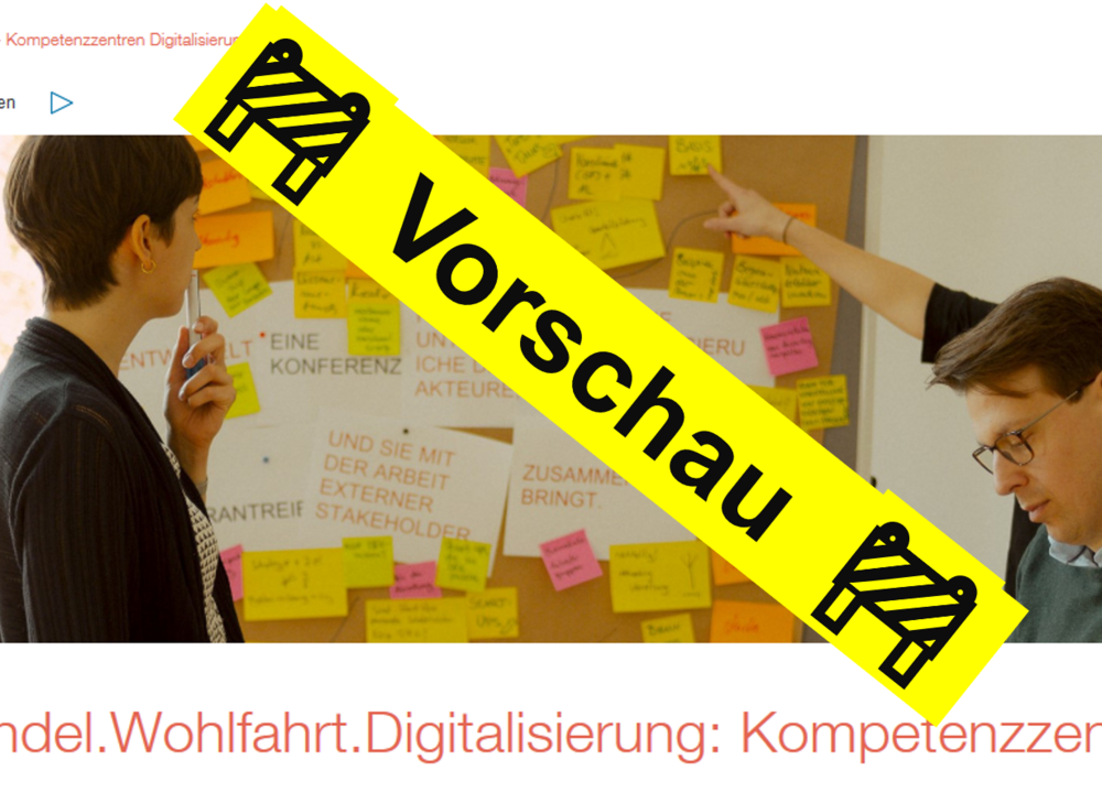 Das Titelbild der Kompetenzzentren Digitalisierung, verdeckt durch einen Text "Vorschau"