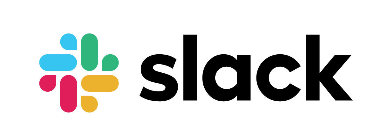 Links ein rot-blau-grün-gelbes Symbol bestehend aus Sprechblasen und Balken. Recht steht "Slack" in schwarz.
