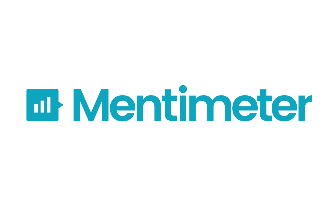 Hellblaues Skalendiagramm links gefolgt von Mentimeter in selber Farbe