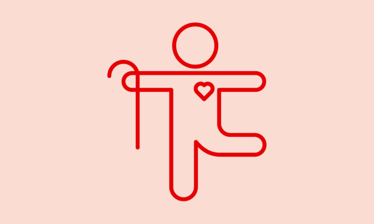 Mensch auf einem Bein mit Spazierstock (Symbolbild)
