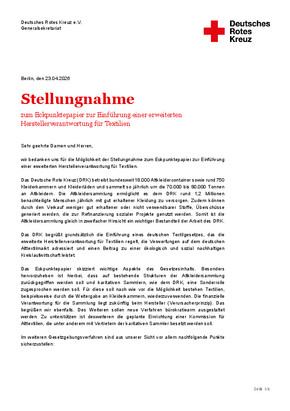 Stellungnahme des DRK zum Eckpunktepapier zur Einführung einer erweiterten Herstellerverantwortung für Textilien