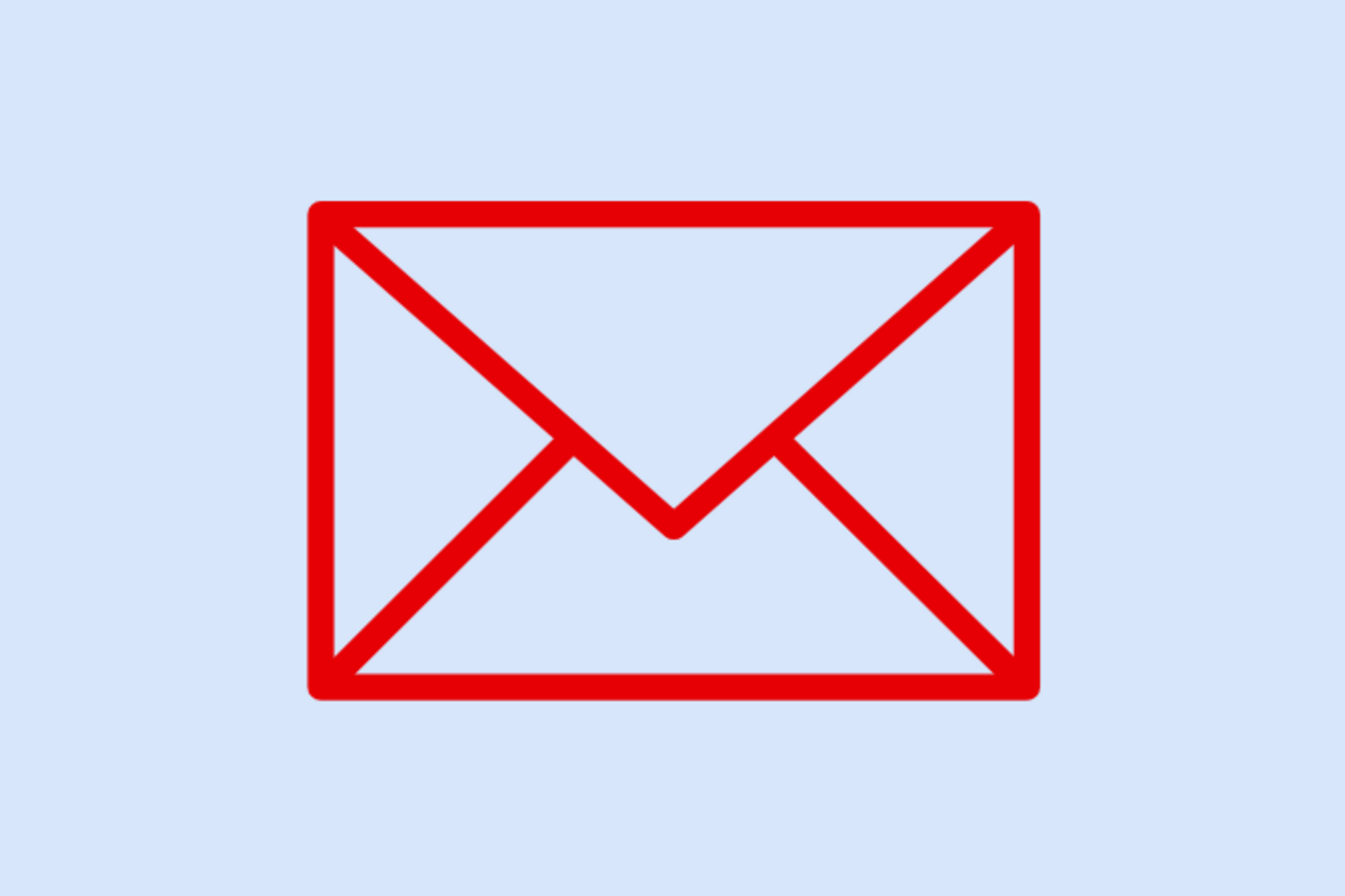 Rotes Briefumschlag-Symbol auf hellblauem Hintergrund als Symbol für einen Newsletter