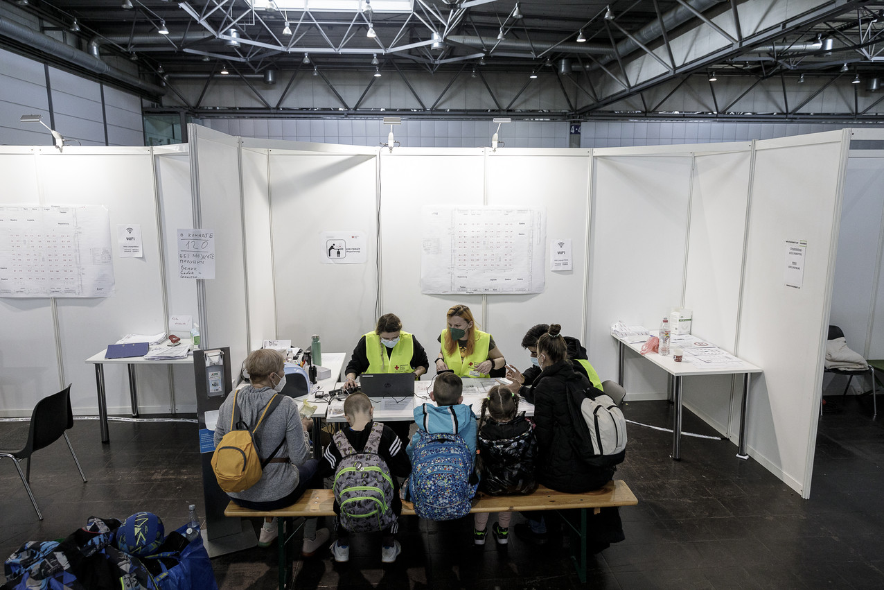 Aufnahmeeinrichtung für ukrainische Flüchtlinge in der Messe Leipzig