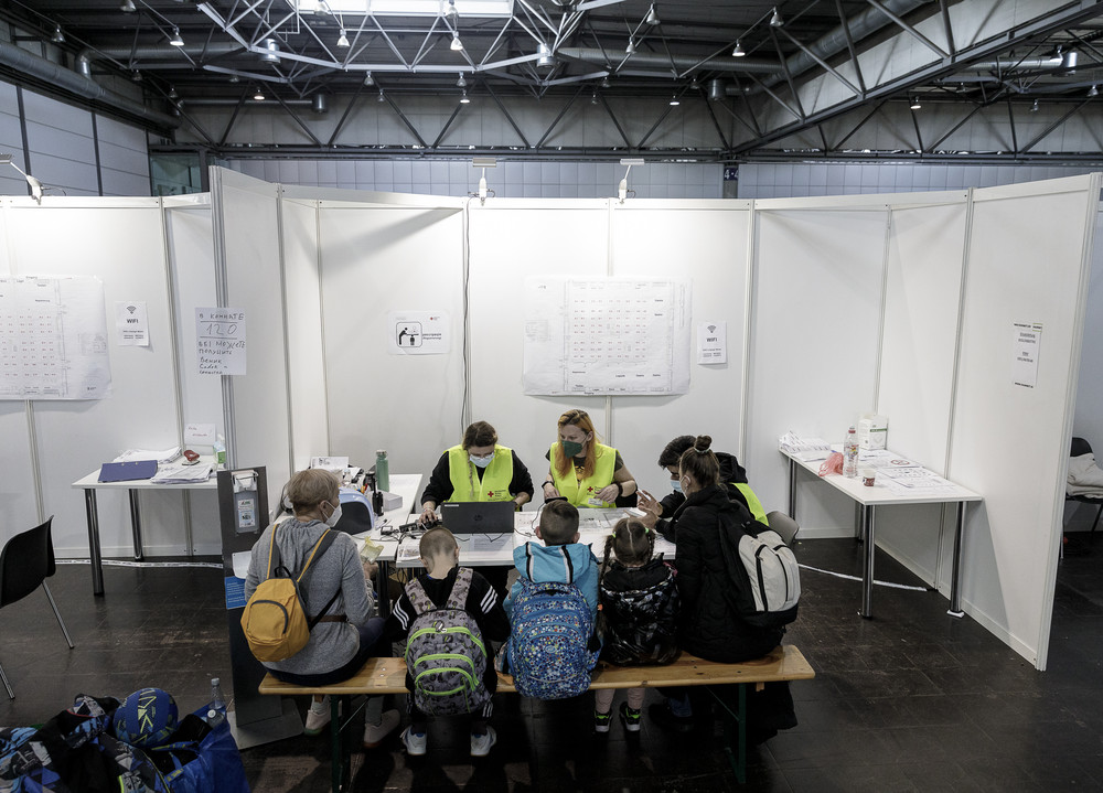 Aufnahmeeinrichtung für ukrainische Flüchtlinge in der Messe Leipzig