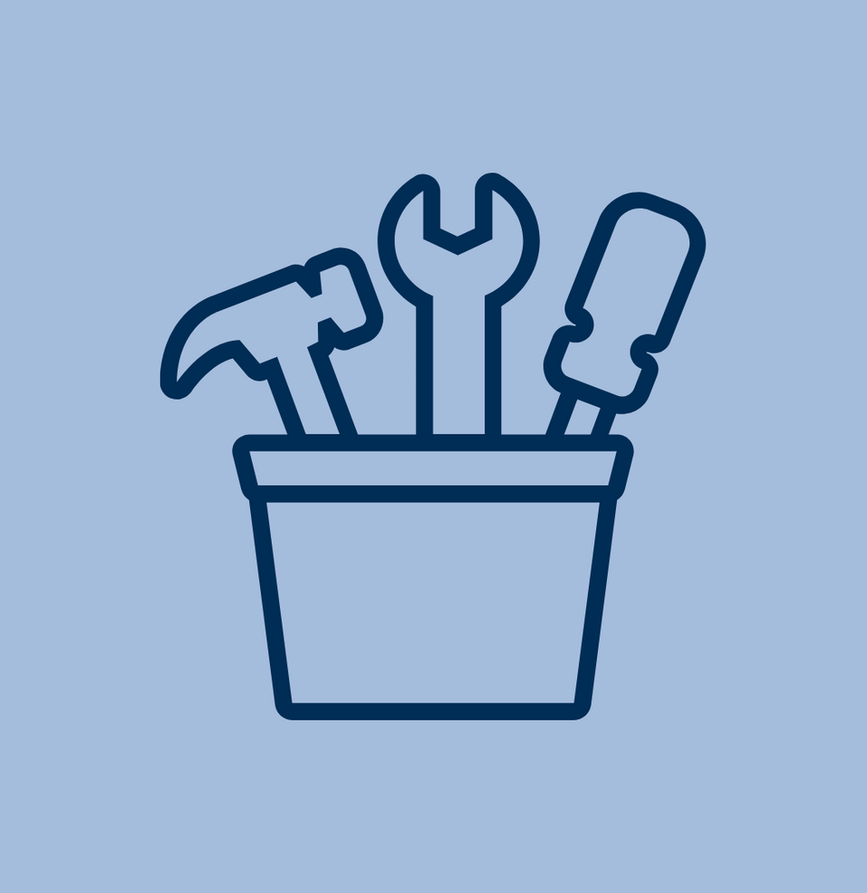 Grafik mit Werkzeug in einem Topf