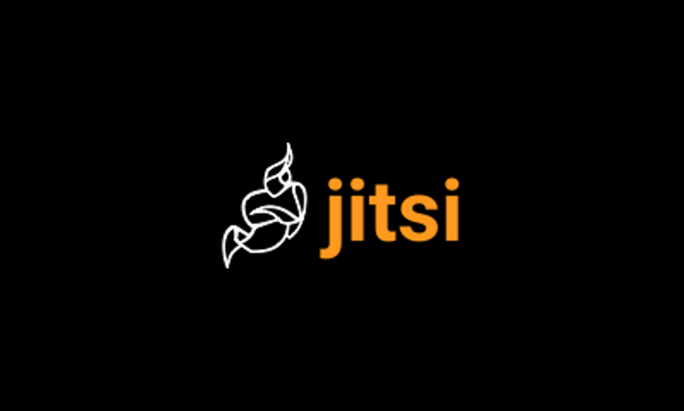 Links ein Piktogramm einer Person und rechts steht "jitsi" in orange.