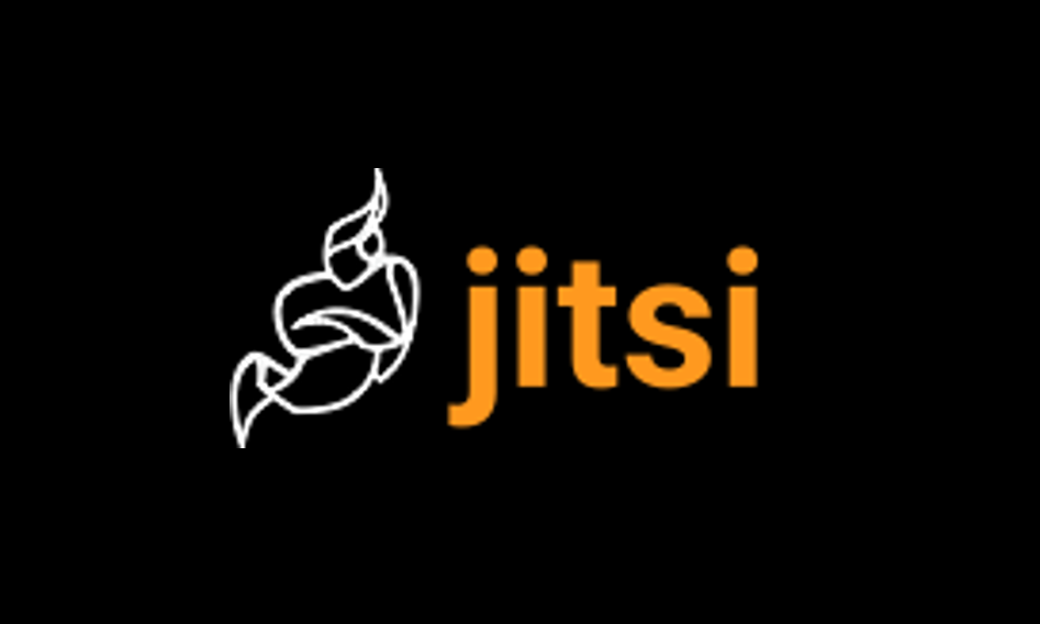Links ein Piktogramm einer Person und rechts steht "jitsi" in orange.