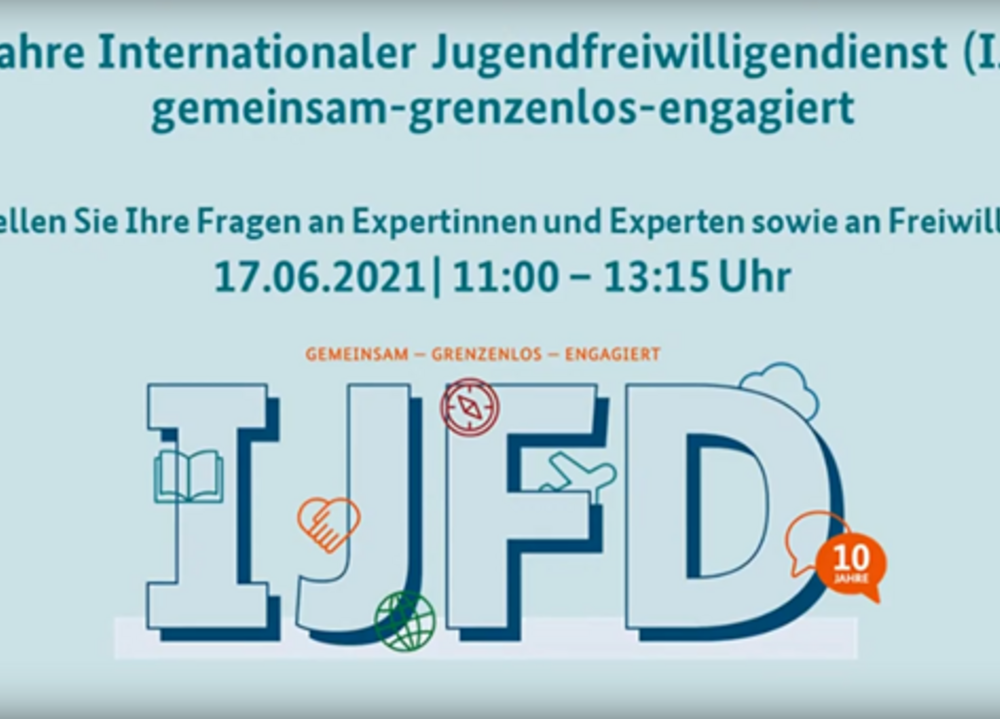 Screenshot der digitalen Jubiläumsfeier 10 Jahre IJFD mit Programmlogo