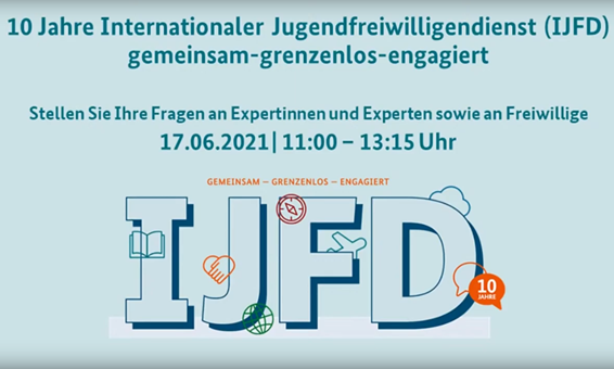 Screenshot der digitalen Jubiläumsfeier 10 Jahre IJFD mit Programmlogo