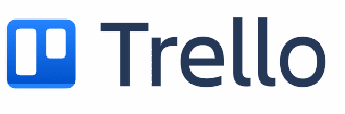Das Logo von Trello Das Logo von Trello. Schrift ist Schwarz vom Namen. Davor ein blaues Bild, was ein Dashboard von Trello symbolisiert.