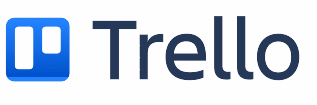 Das Logo von Trello. Schrift ist Schwarz vom Namen. Davor ein blaues Bild, was ein Dashboard von Trello symbolisiert.