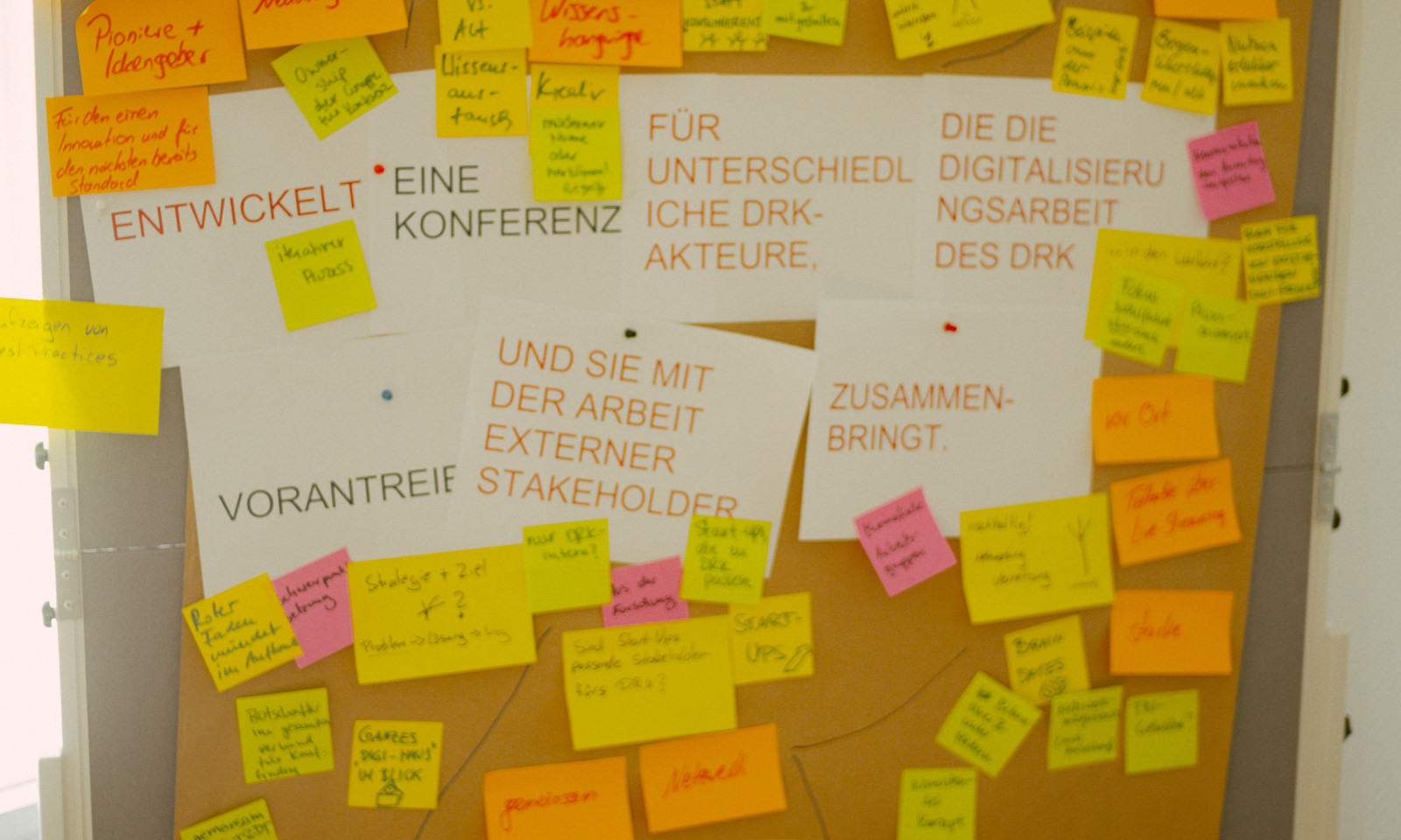 Design Thinking Pinnwand mit Ideen zum Vorantreiben der Digitalisierung