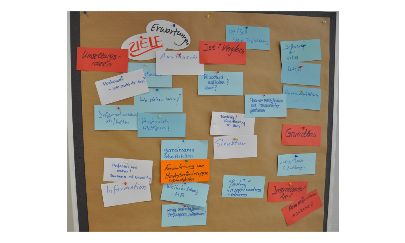 Eine Pinnwand mit vielen Post-its zu den Zielen und Erwartungen einer Digitalstrategie