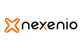 Oranges Viereck um 45° gedreht. Rechts steht "nexenio".