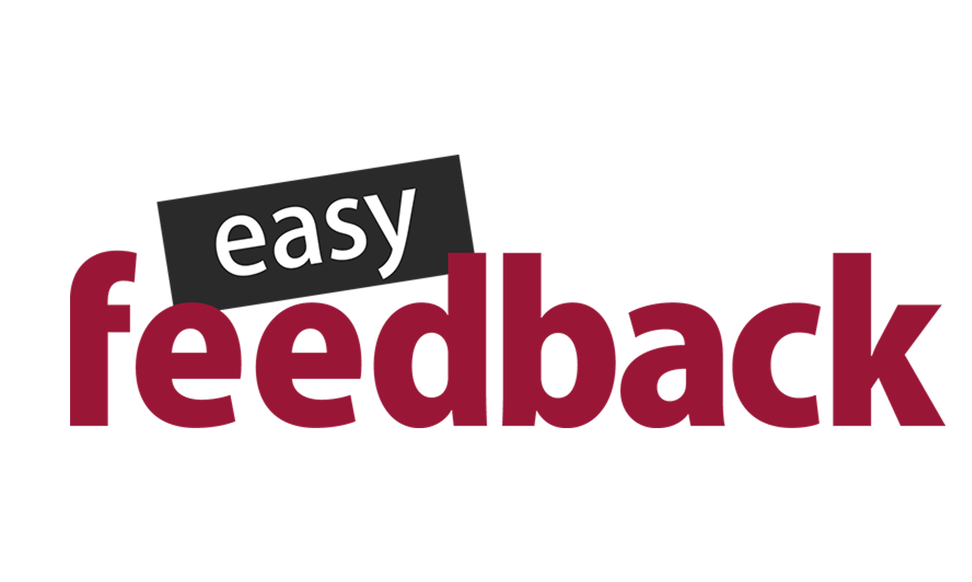 Logo bei dem easy in weiß auf schwarzem Grund getrennt und über dem Wort feedback in rot steht.