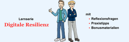 Zwei Personen stehen vor Schriftzug mit verschränkten Armen und Daumen hoch.