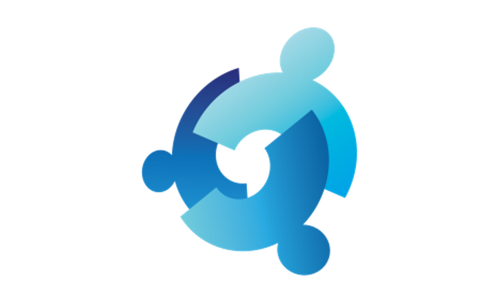 Drei ineinandergreifende blaue halbrunde Puzzelteile.
