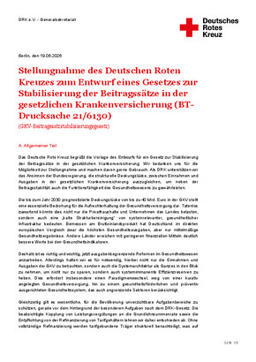 Stellungnahme zum GKV-Beitragsstabilisierungsgesetz Stellungnahme des DRK zum GKV-Beitragsstabilisierungsgesetz