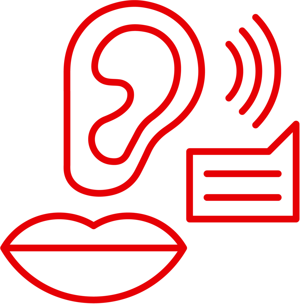 Icon mit Bild von Ohr, Mund, Textnachricht 