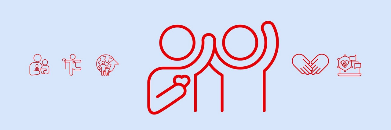 Hellblaues Bild mit rotem Icon