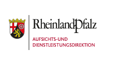 Auf weißem Grund ist links das Wappen von Rheinland-Pfalz zu sehen und links steht in schwarz "Rheinland-Pfalz" und darunter in rot "Aufsichts- und Dienstleistungsdirektion".