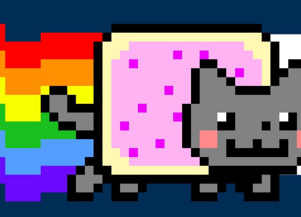 Nyan-Cat fliegt durchs Weltall.