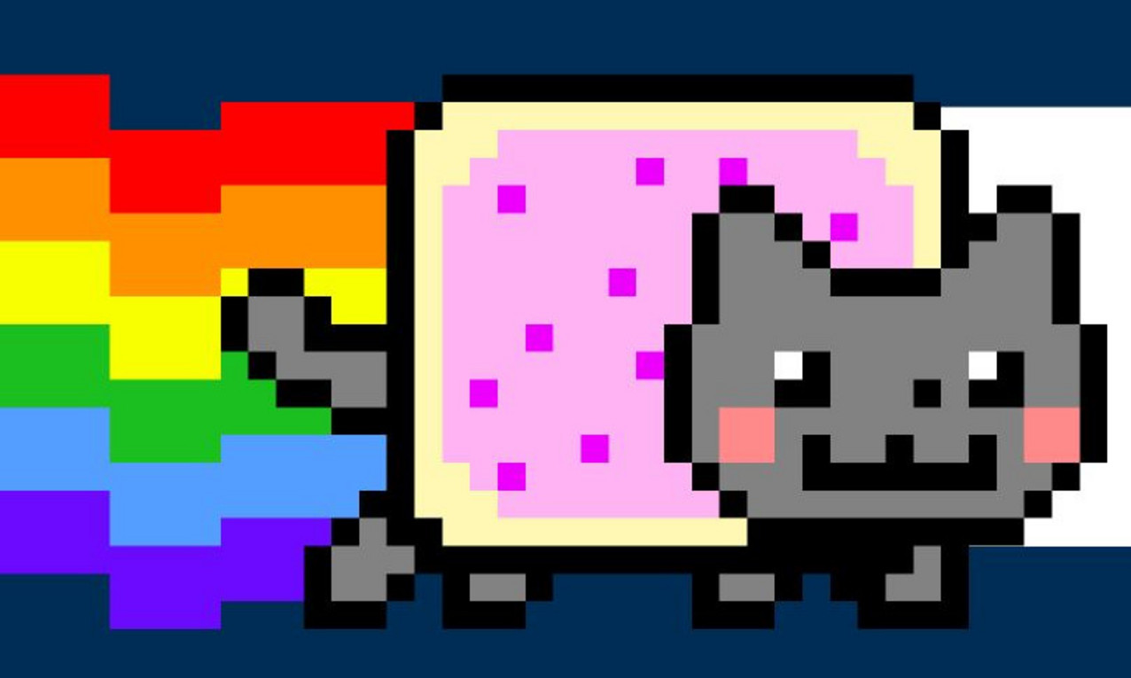 Nyan-Cat fliegt durchs Weltall.