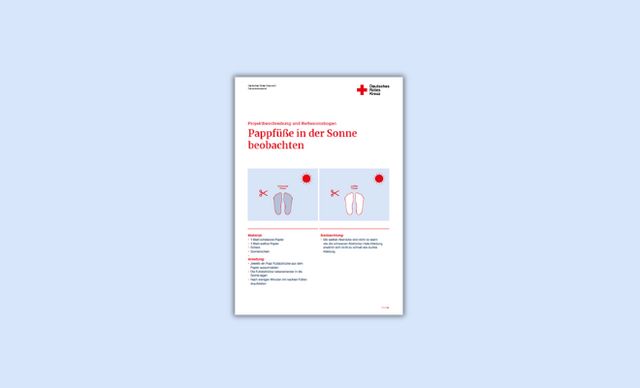 Download der  Anleitung des Deutschen Roten Kreuzes mit Illustrationen zur Beobachtung von Pappfüßen in der Sonne
