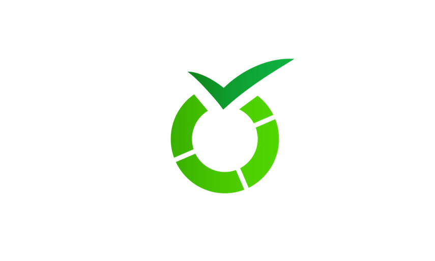 Grünes Kreisdiagram mit Haken oben Mitte 