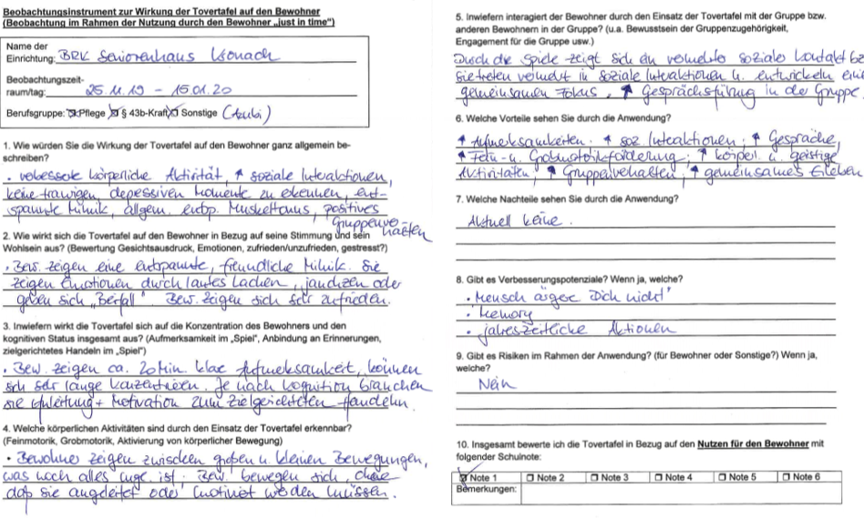 Fragebogen zur Evaluation der Tovertafel Fragebogen zur Evaluation der Tovertafel: Dies sind zwei Seiten mit insgesamt 10 Fragen. Für genauere Informationen kontaktieren Sie bitte die Ansprechpersonen