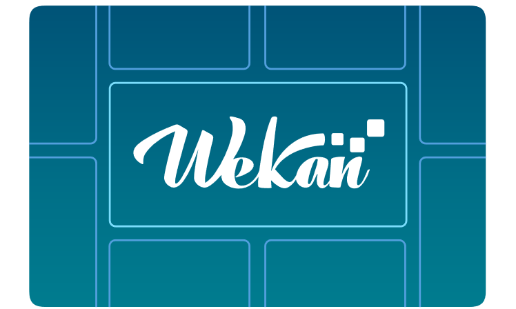 Blaue Kacheln und in der Mitte steht in weiß Wekan.