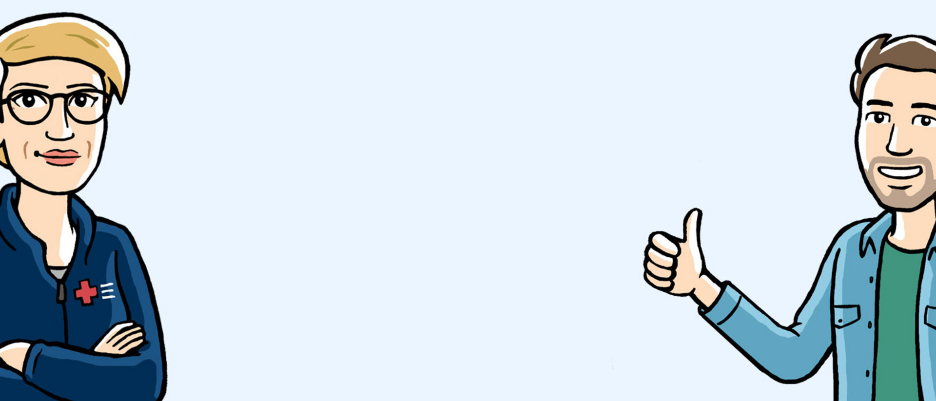 Feli kreuzt die Arme, während Jona einen Daumen hoch zeigt.