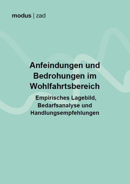 Deckblatt Bericht Bedrohungslage Deckblatt des Berichts "Anfeindungen und Bedrohungslage im Wohlfahrtsbereich"
