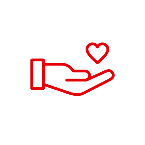 Piktogramm mit einer Hand, über der ein Herz schwebt.