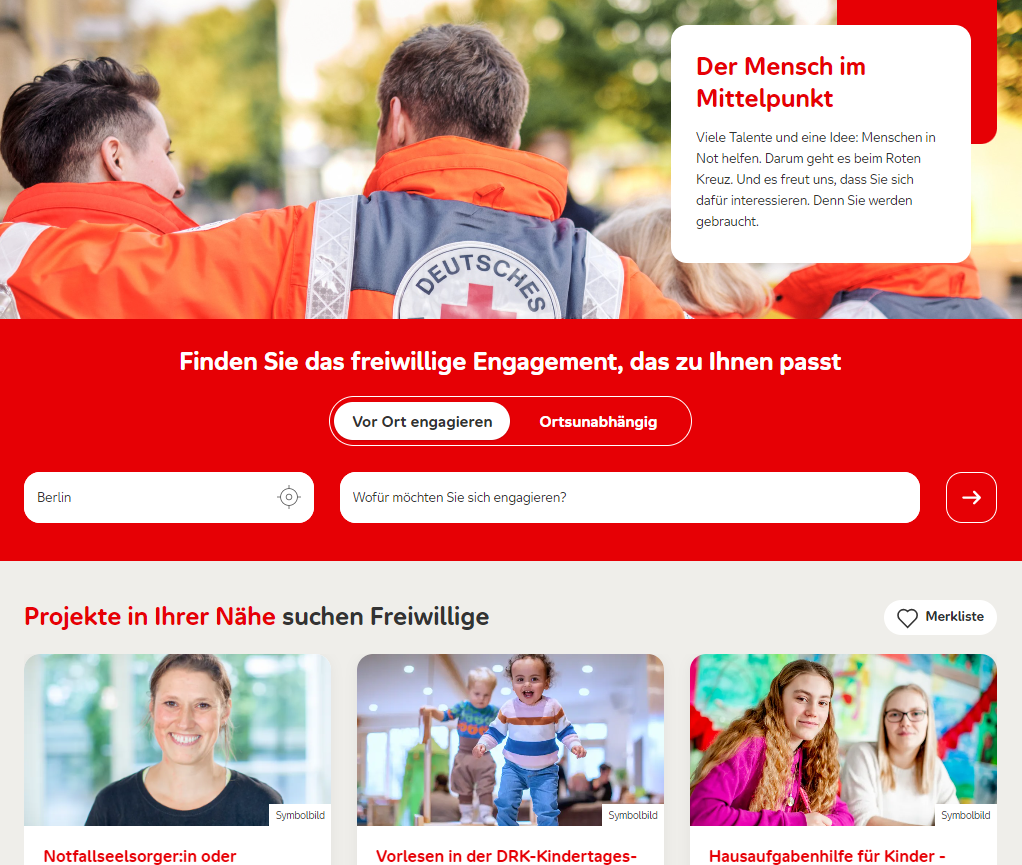 Screenshot der Startseite